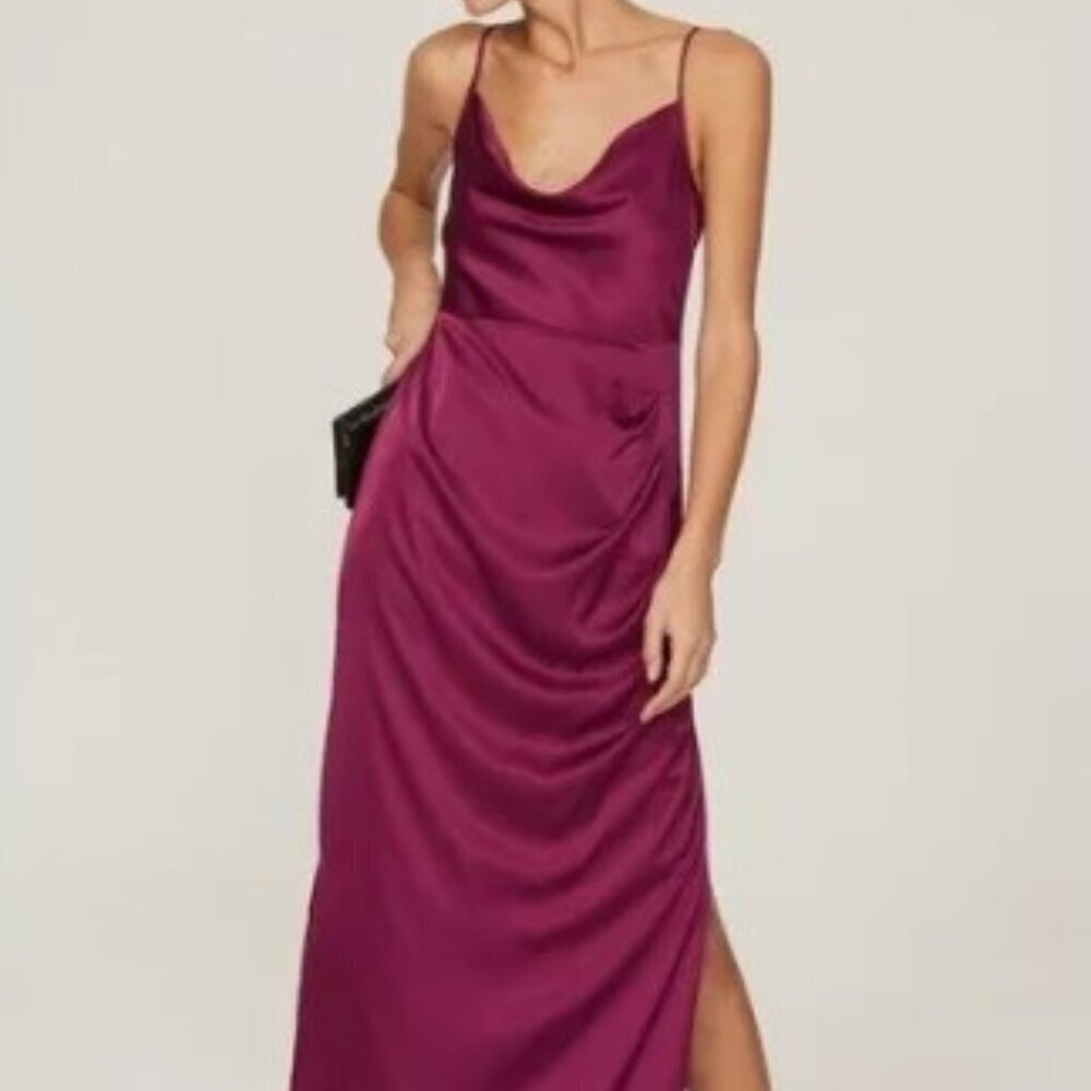 Hutch Anthropologie BHLDN 6 Cowl Neck Slit Satin Maxi Dress Cocktail Purple - Picture 1 of 7